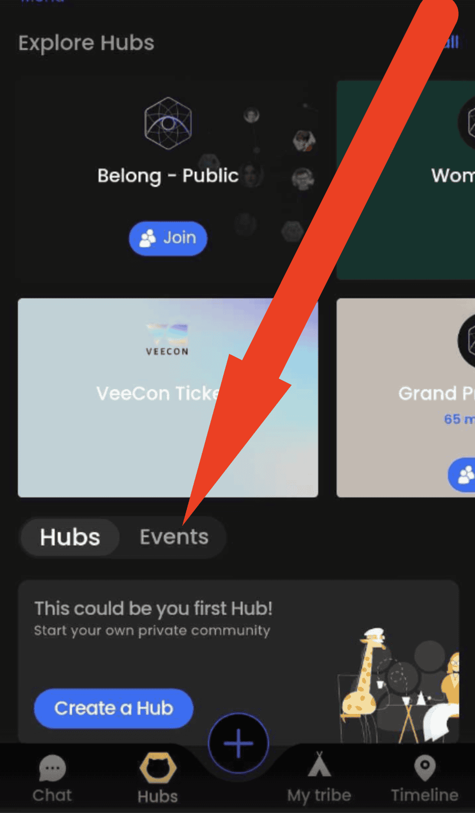 choose the EVENTS button