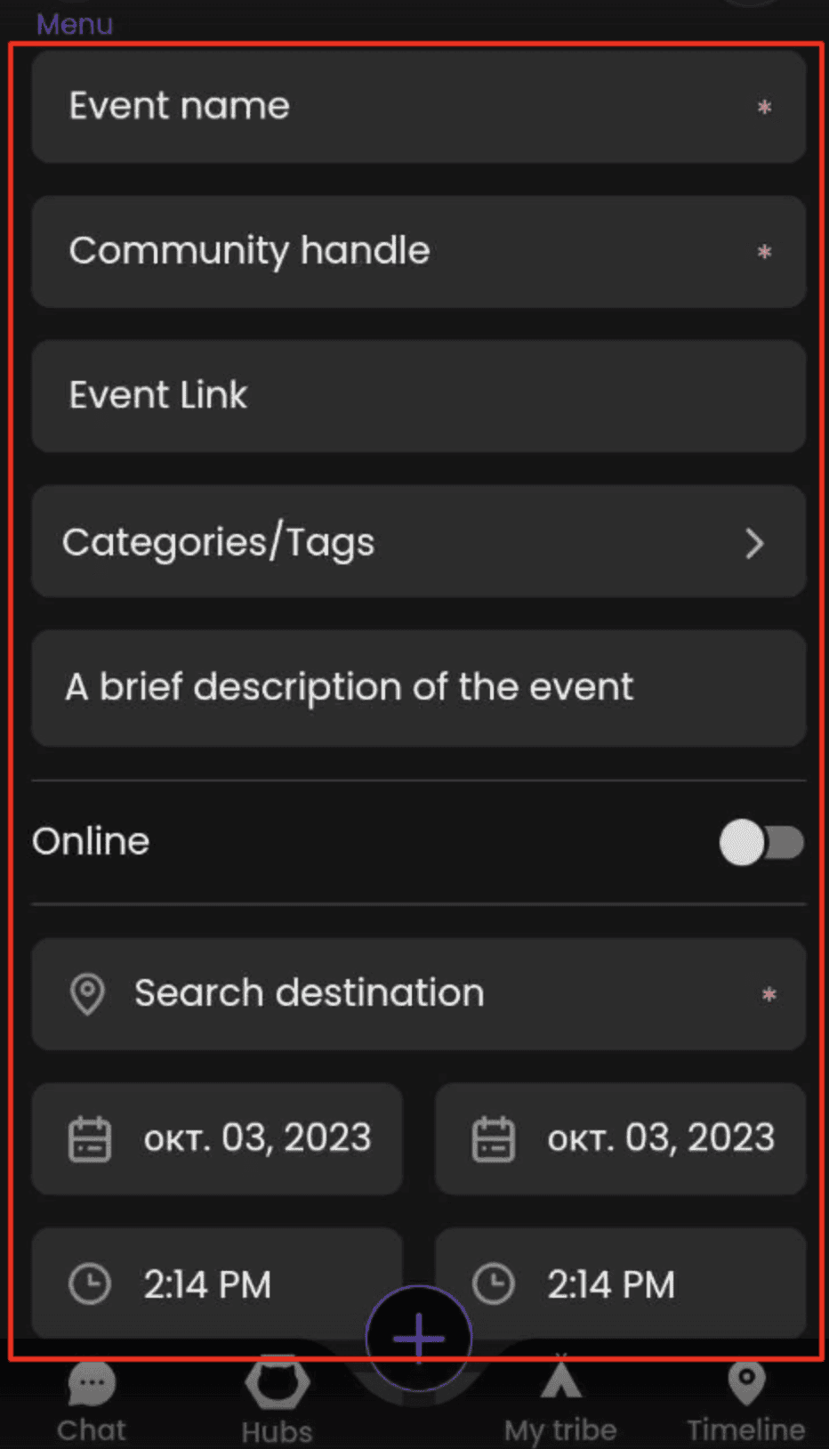 fill the event form