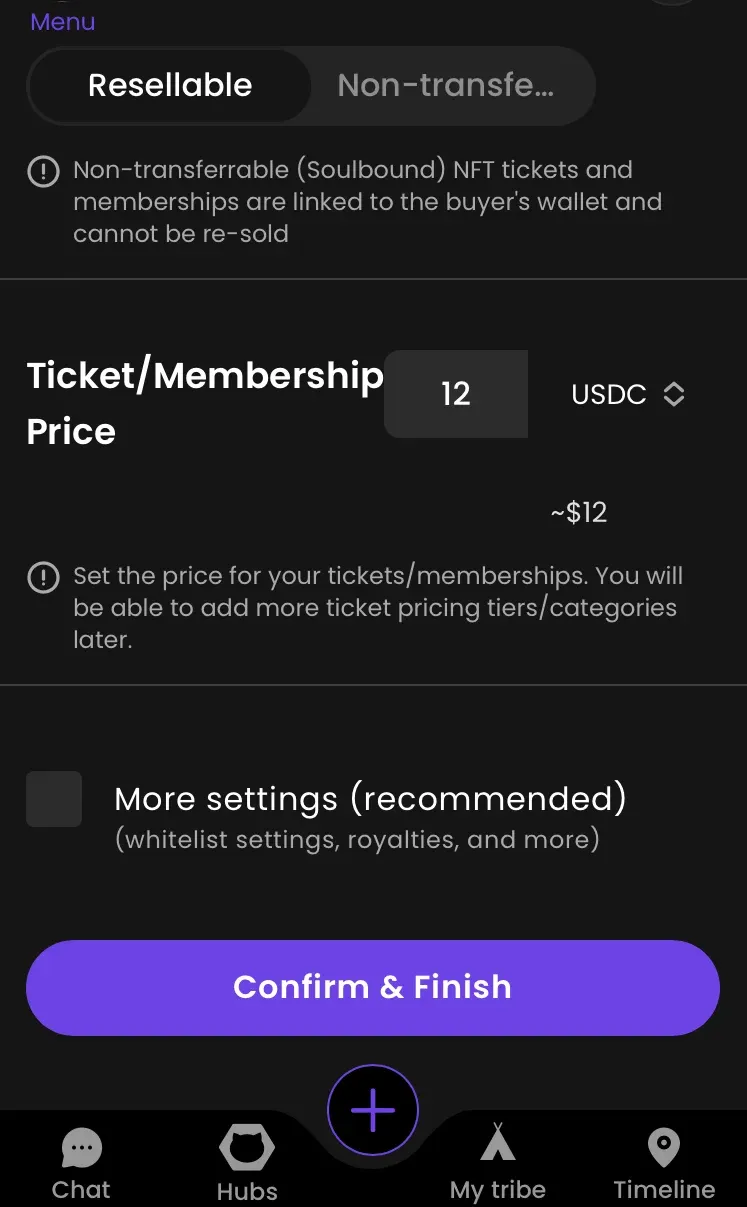 how to create nft tickets and set the price?